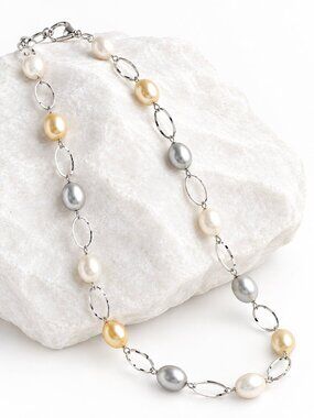 Modernist Large Baroque  Pearl tri colour choker necklace NEW